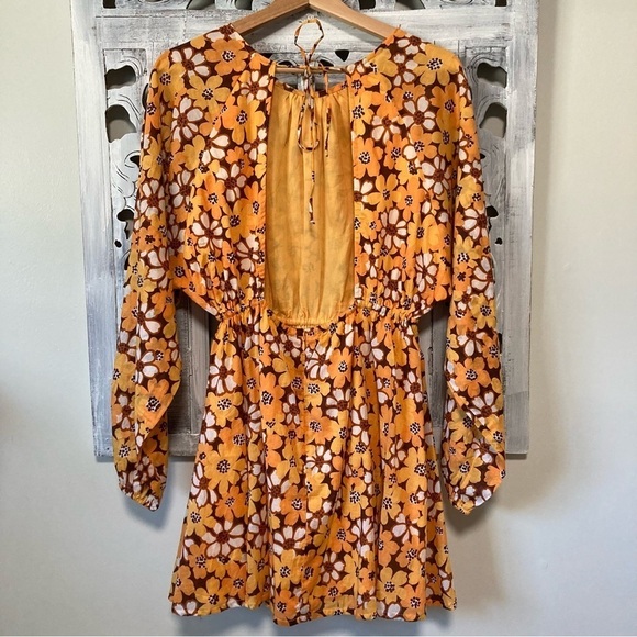 New Faithfull the Brand Li Reni Orange Cotton Floral Print Spring Dress Size S - Picture 6 of 13